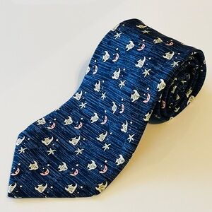 HERMES 7785 FA Men’s Neck Tie 100% Silk France Vintage Fish Starfish Moon Navy